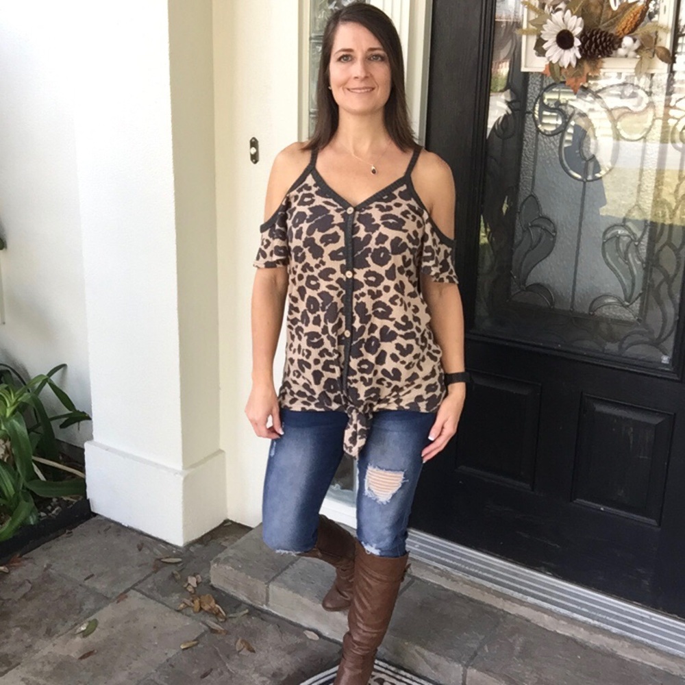 ❤️‍🔥Cold Shoulder Animal Print Waffle Flutter 0919 - Picture 9 of 9